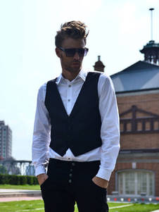 Coton blanc Style deux pièces fausses manches longues chemise Casual pour hommes