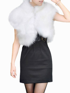 Jackets Fourrure Féminins Poils Arificiels Manches Courtes Blanches