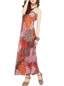 Robe maxi colorée à bretelles imprimée fleurie