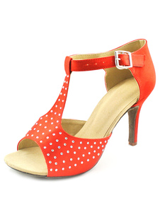 Belles chaussures personnalisées de danse latine à bout ouvert en satin bronzé T-bracelet