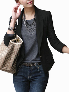 Blazer populaire pour femme en polyester noir avec col V et manches longues