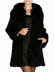 Black Rabbit Fur Beautiful Fur Coat for Women