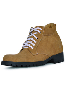 Chaussures confortables ascenseur de rehaussement à lacets et bout rond en cuir kaki