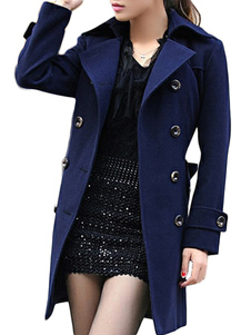 Manteau en laine mélangée bleu marine foncé unicolore