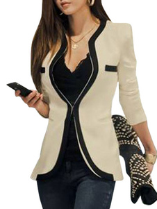 Blazer en fibres de coton à col V avec passepoil