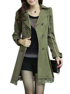 Manteau slim mince unicolore avec dentelle et noeud