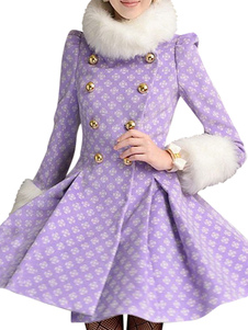 Manteau en laine mélangée lilas plissé croisé