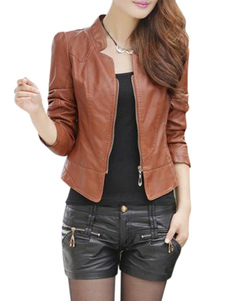 Veste féminine en PU unicolore à col montant