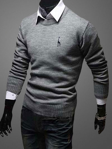 Pull homme unicolore avec logo de col ras du cou