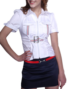 Magnétique haut de Club en coton blanc avec ceinture avec col roulé et manches courtes