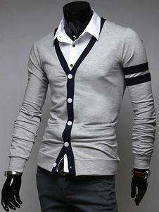 Cardigan slim en coton unicolore avec passepoil