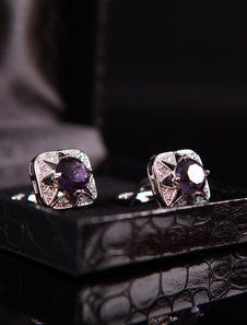 Bouton de manchette de soirée avec strass violette