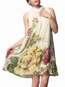 Robe vintage multicolore moyenne imprimée fleurie