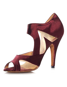 Chaussures de latine en soie et satin violet à talons aigus et peep-toe