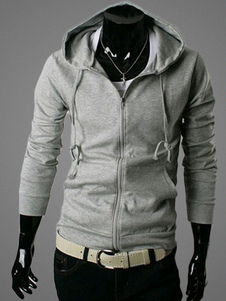 Sweat en coton mélangé unicolore avec capuche