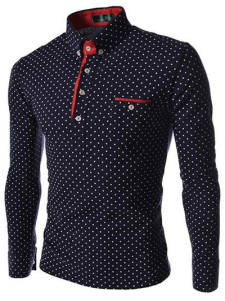 Polo homme en coton à pois avec poche à manche longue
