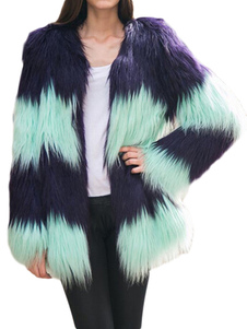 Manteau en fausse fourrure bicolore avec rayure