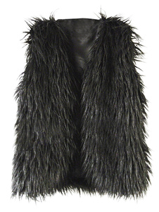 Gilet en fausse fourrure longue unicolore à col V