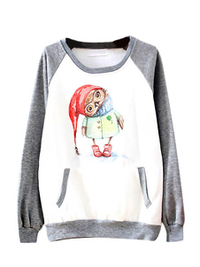Sweater en coton gris bicolore imprimé de hibou