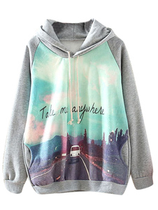 Sweat-shirt en coton gris imprimé de chemin et voiture