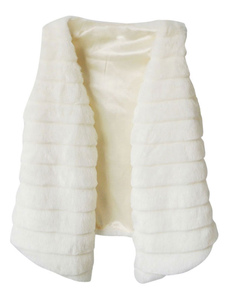 Gilet pour femme en fausse fourrure unicolore col V