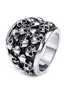 Crâne argent têtes inox grand anneau pour homme