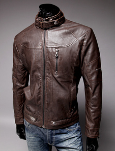 Veste homme slim en PU unicolore à col montant