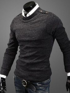 Pull homme en coton unicolore moulant de col rond