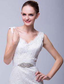 Medium Ivoire Sash de mariage nuptiale avec strass de charme