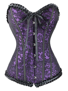 Bustier violet en satin mat bicolore avec noeud et dentelle