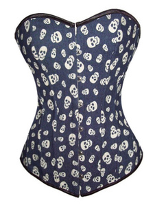 Corset sein couvrant en denim bleuimprimé de crânes