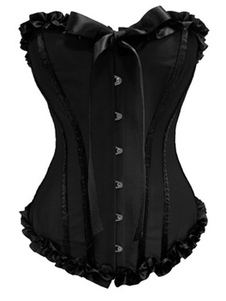 Corset sein couvrant en satin noir à lacets de dentelle