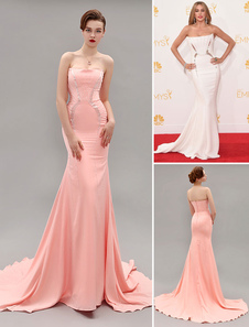 Robe célébrité bustier sirène ivoire avec perles à traîne