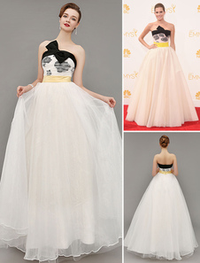 Robe célébrité bustier en organza ivoire avec noeud