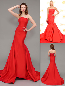 Robe célébrité bustier sirène rouge à traîne