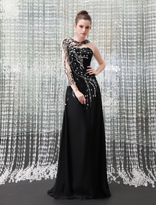 Robe de soirée noire avec strass longueur plancher