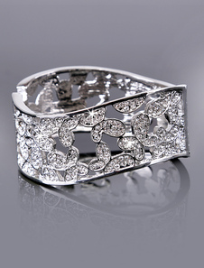 Chic Silver Rhinestone Metal Wedding Wide Bracelet