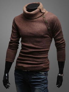 Pull en coton unicolore moulant de col roulé