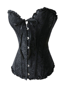 Corset sein couvrant noir en jacquard avec dentelle