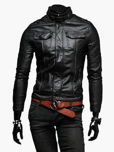 Veste en PU verni unicolore de col montant