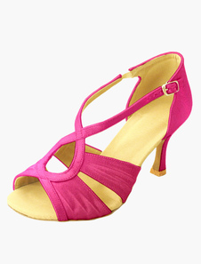 Pratiques chaussures de danse latine en satin orange à bout ouvert