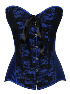 Bustier bleu foncé en satin mat bicolore avec noeud