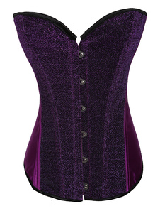 Magnétique bustier en satin mat violet color-block avec oeillets métalliques