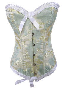 Beau corset féminin sein couvrant en jacquard vert imprimé floral avec plissement
