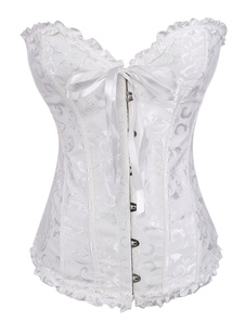 Fantastique corset sein couvrant blanc en jacquard imprimé floral avec plissement