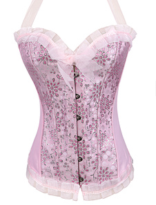Populaire bustier féminin doux en fausse soie rose avec lacets