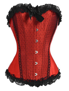 Corset Soie Ressemblant Elastique Dentelle Sans Bretelle Rouge