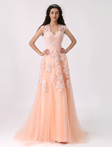 Robe de mariage A-ligne en tulle champagne multicouche