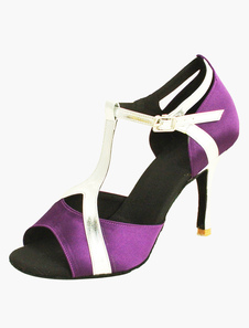 Chaussures de latine bride T en satin noir bicolore