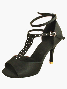 Attrayantes chaussures de latine en satin bleu royal et noir ruban aux chevilles